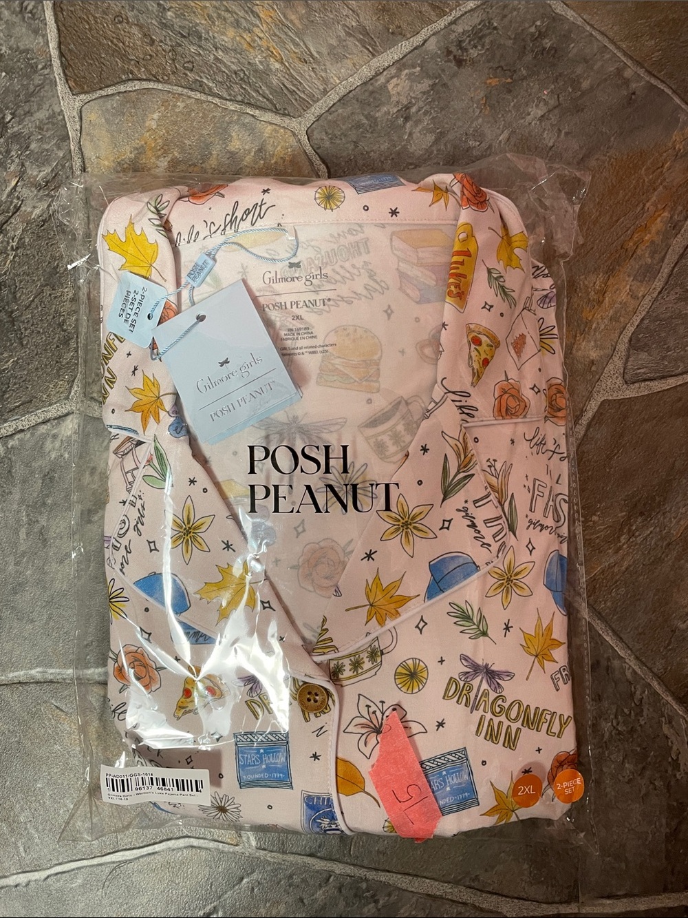 Posh Peanut Pink Illustrated Pajama Set with Yellow & Blue Accents
